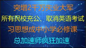 财经冷眼：突增2千万失业大军！所有民校充公、取消英语考试，教材课本受审，习思想成中小学必修课！加速师疯狂加速倒车！（20210806第）